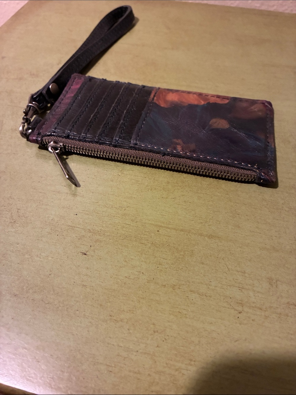PATRICIA NASH. Floral Leather Wristlet Card Holder - Brown & Burgundy. Like New - Picture 3 of 8